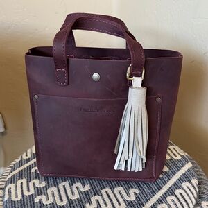 NWT Portland Leather Burgundy Mini crossbody Tote Bag with Tassel